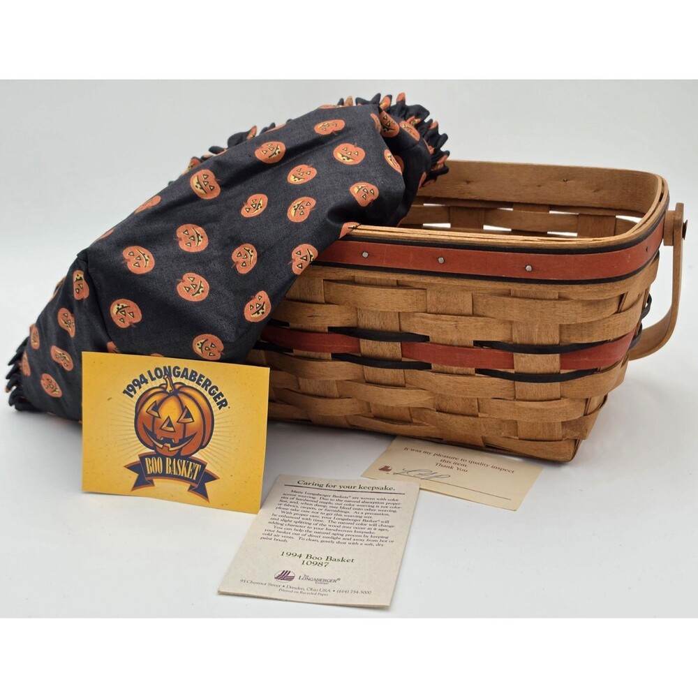Medium-size Swing Handle Longaberger 1994 Boo Basket Set - Pumpkin Liner